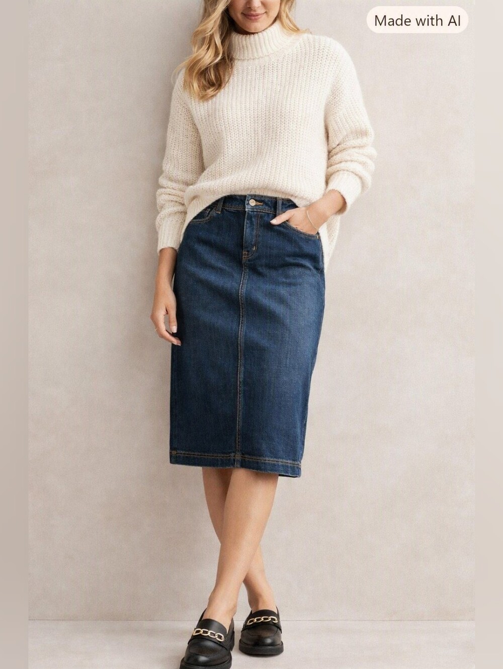 Talbots Cotton Blend Dark Wash Stretch Denim Classic Modest Skirt 8P
